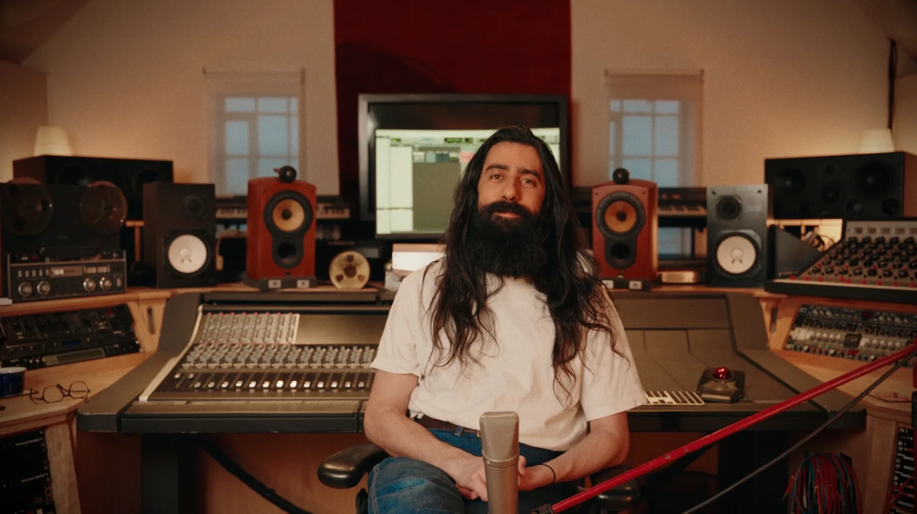 Lucas at the mixing desk in the control room at Gallery Studios, London