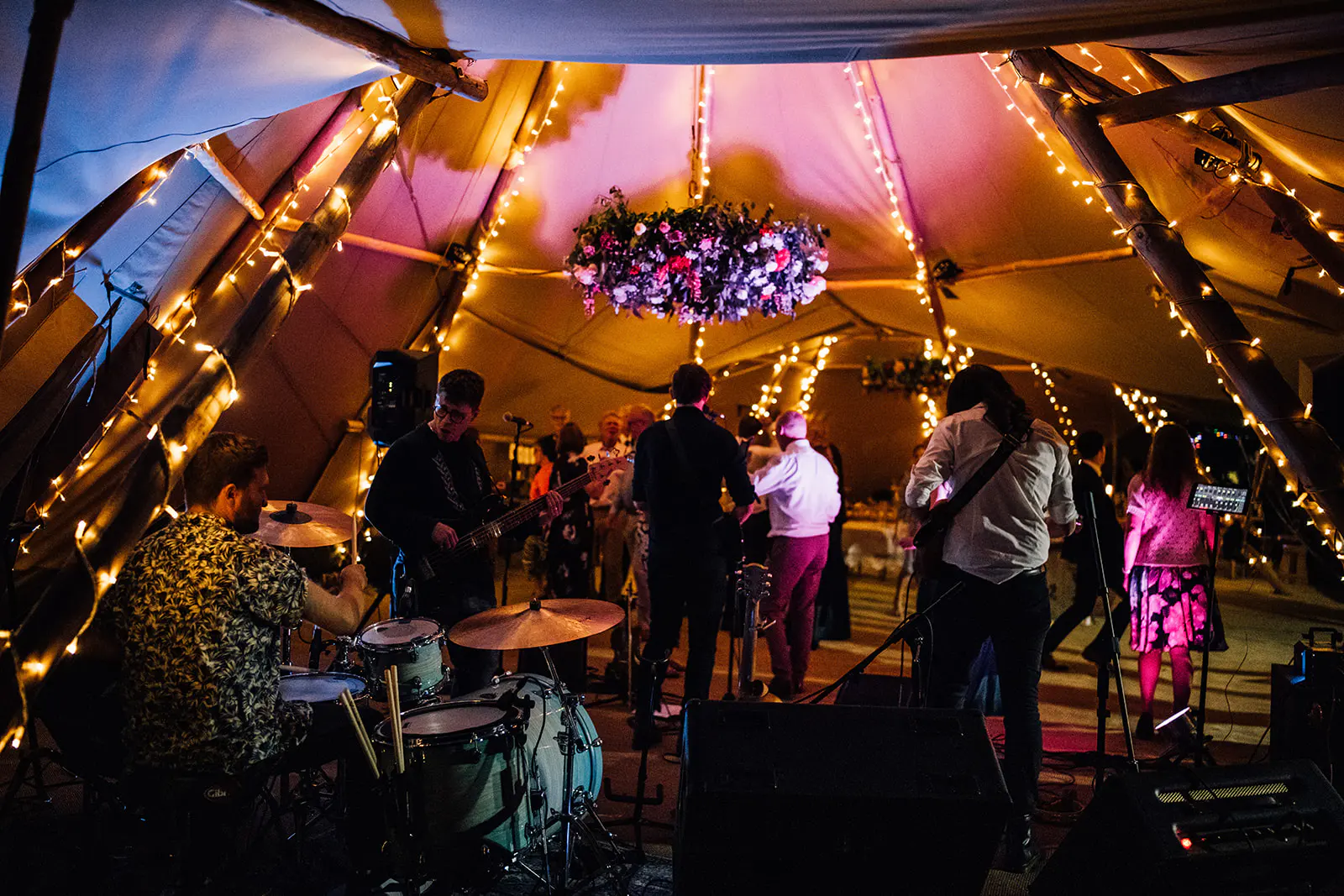 A packed tipi dancefloor at a Kinmara wedding